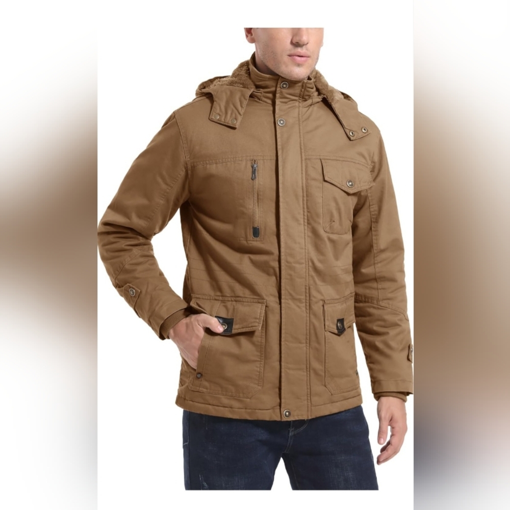 MAGCOMSEN Men's Winter Coat Military Jacket Fleece Lined Parka Cotton Cargo Jack